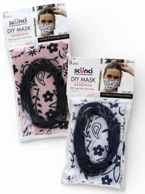 2 Scünci DIY 9 pc. bandana masks white pink black